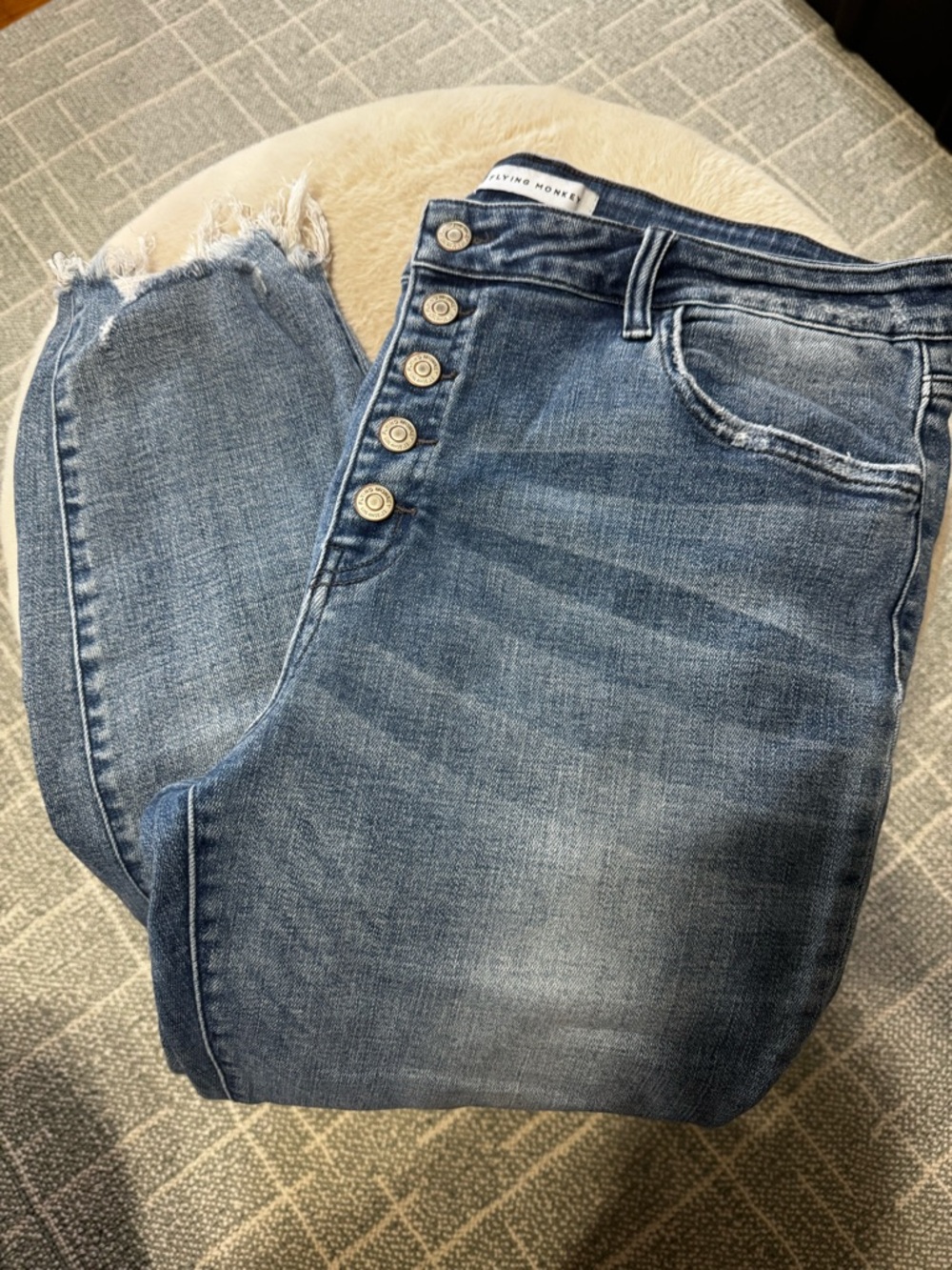 Flying Monkey Distressed Ankle Crop Jeans in Medium Blue